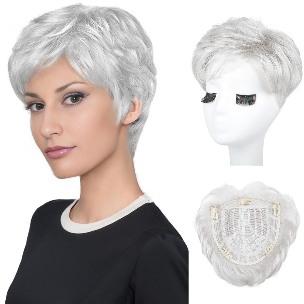 Hair Topper for Women with Thinning Hair Loss Lightweight Silver White
